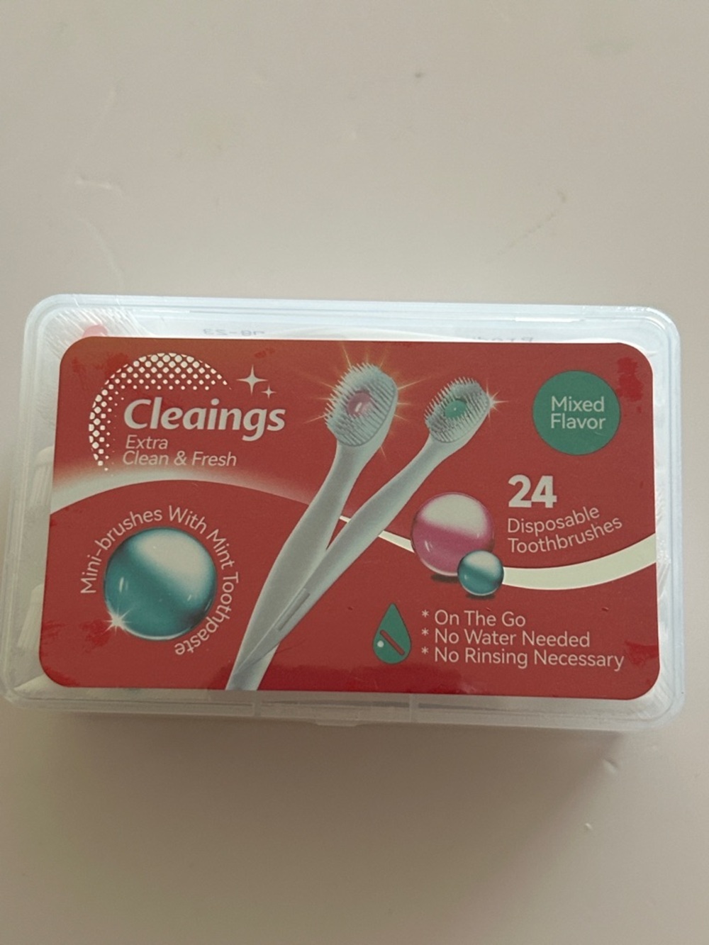 NWT Cleaings 24ct Disposable Mini Toothbrushes – Built-in Mint Paste